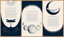Illustrations For Stories Templates, Mobile App, Landing Page, Web Design, Posters. Occult Magic Background For Astrology, Divination, Tarot Concept. Sun, Moon, Star