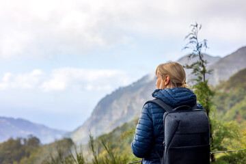 Canvas Print - Tourist woman enjoing landscape of Madeira