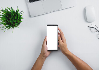 Aufkleber - phone mobile white screen in hand on white table