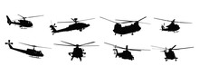 A Set Of Military Helicopter Vector Silhouette 