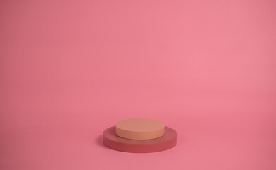 Poster - Empty podium for display cosmetic product. Platform arrangement in pink pastel color in trendy minimalist style. Composition of cylinders and cubes layout for feminine background