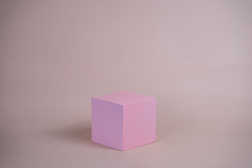Poster - Empty podium for display cosmetic product. Platform arrangement in pink pastel color in trendy minimalist style. Composition of cylinders and cubes layout for feminine background