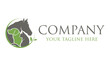 Green and Grey Color Dog cat Horse Circle with Leaf Logo Design