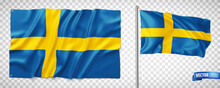 Vector Realistic Illustration Of Swedish Flags On A Transparent Background.