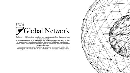 Connection to the global network. Abstract white vector background of dots and lines. The concept of big data, digital technologies, science and information technology development.