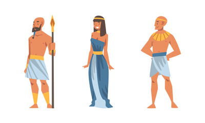 Wall Mural - Egyptian people wearing authentic traditional costumes and necklace vector illustration
