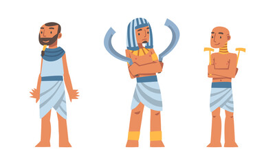 Wall Mural - Ancient Egyptian men in authentic clothes with weapon set vector illustration