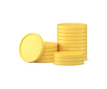 Yellow Glossy Financial Coin Cash Money Stack Banking Payment Exchange Buying Goods 3d Icon Vector