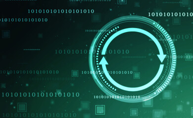 Update icon with binary codes on technology abstract background, Update System Upgrade Software version technology concept