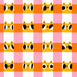 Fun cartoon print with checks and cat faces, pattern illustration