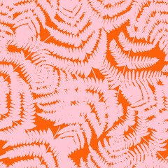 Wall Mural - Pink fern on orange background, pattern illustration