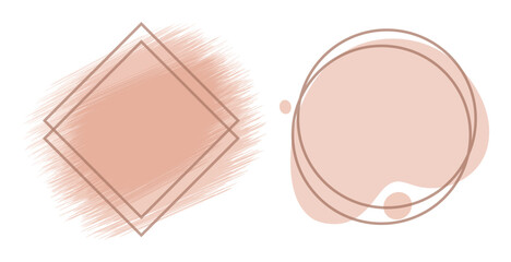 Aufkleber - Nude watercolor rose color background frame vector circle and square shaped abstract or peach pink pastel splashes graphic blob element design for card, cream cosmetic drawings template decoration