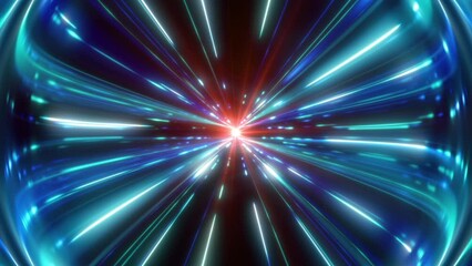 Wall Mural - Bright blue beams of light in space form elegant bokeh.