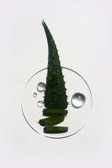 Wall Mural - Abstract cosmetic laboratory. Aloe vera cosmetic product, natural ingredients and laboratory glassware.