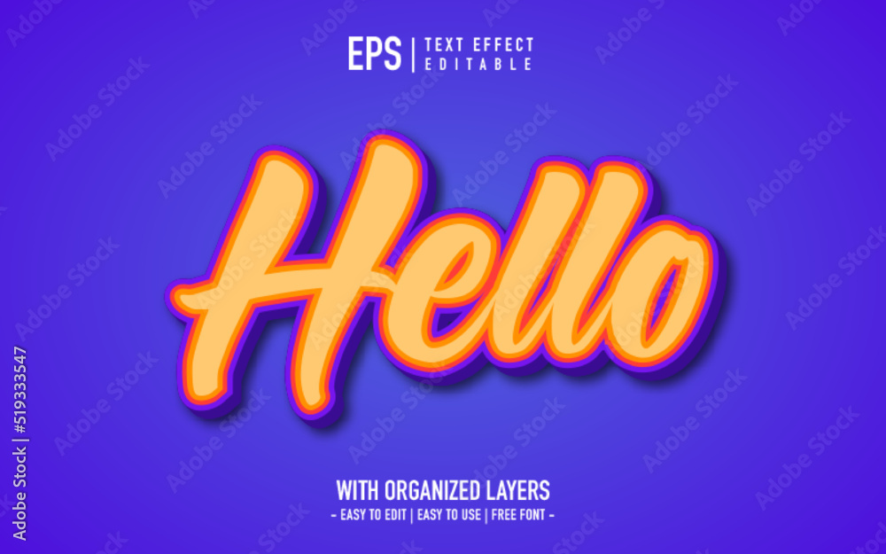 Hello Text Sticker Hello label sticker, editable cartoon text effect Stock Vector | Adobe ...