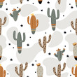 Seamless pattern with cute cactus on a summer background abstract. Vector illustration.