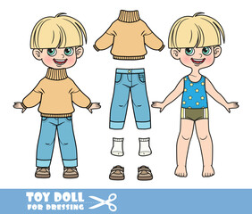 Sticker - Cartoon pot-trimmed boy dressed and clothes separately - wool sweater, jeans and demi-season boots doll for dressing