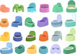 Childrens potty icons set cartoon vector. Baby toilet. Child pot