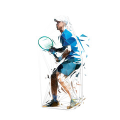 Wall Mural - Tennis player, low poly isolated vector illustration. Geometric tennis logo from lines and triangles