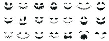 Collection Of Funny And Scary Ghost Or Pumpkin Faces For Halloween. Vector Illustration Isolated On White Background