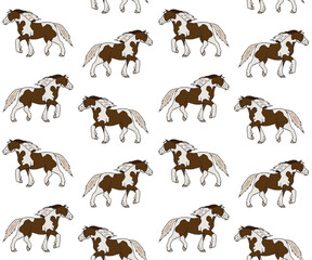 Wall Mural - Vector seamless pattern of hand drawn doodle sketch colored gypsy horse isolated on white background