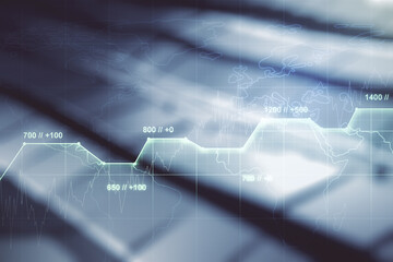 Poster - Multi exposure of creative statistics data hologram on blurry metal background, stats and analytics concept