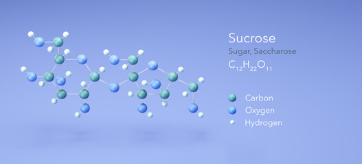 Sticker - sucrose, saccharose, Sugar. Molecular structure 3d rendering, Structural Chemical Formula and Atoms with Color Coding, 3d rendering