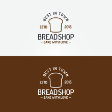 Bread Shop Logo Set With Bread Line Style And Sign Bake With Love Isolated On Background For Bakery House, Loaf Store, Coffee Shop, Cupcake Firm, Food Market, Cafe. Vector Illustration