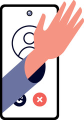 Wall Mural - Phone application design for communication and calls. Flat vector illustration with hand, call screen and phone app