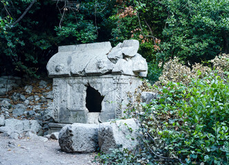 Wall Mural - Close up photo of sarcophagus of  antimachos in olympos ancient city in Antalya.