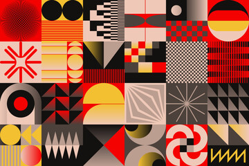 Fototapete - Brutalist Art Inspired Vector Pattern Graphics Made With Bold Abstract Geometric Shapes