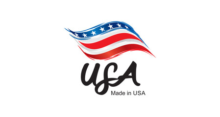 Wall Mural - Made in USA new handwritten flag ribbon typography lettering logo label banner