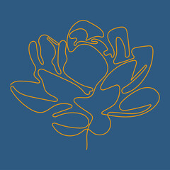 Gold vector lotus. The hand-drawn, single continuous line. One line lotus. Art floral elements. For print and other. All elements are isolated. 