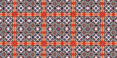 Naklejka na meble Retro blue red pattern clash geometric bandana border. Masculine fashion edging trim banner with nantucket style decorative design. Endless repeatable tape