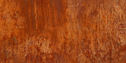 Wall Mural - Panoramic rusty and oxidized metal sheet, old copper texture background