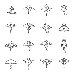 Poster - Stingray icons set outline vector. Ocean fish