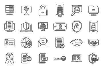 Canvas Print - SSL certificate icons set outline vector. Ssl security