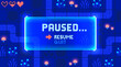 Web banner with phrase Paused. Sci-fi screen background with neon design