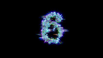 Poster - style cybernetic blue distorted font - number 6 on black, isolated - object 3D illustration
