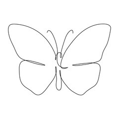 Butterfly flying continuous line art drawing. One line butter fly insect. Vector isolated on white.