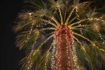 Palm Tree decorated in christmas lights in Central Phoenix