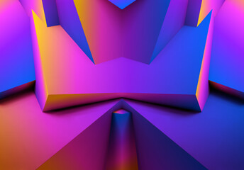 Poster - Abstract geometric background with colorful 3D shapes or architectural forms for booklet or video conference backdrop
