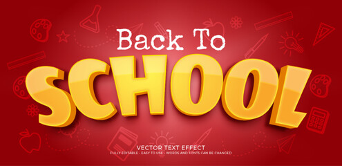 Leinwandbilder - Creative 3d text Back to school editable style effect template on red background