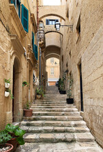 Empty Narrow City Street, Valletta, Malta