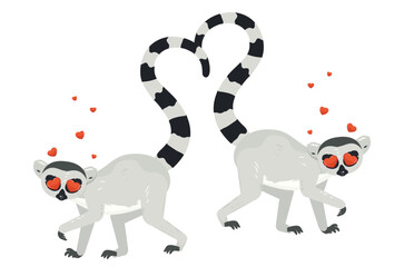 Canvas Print - Lemur couple with heart