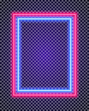 Vector neon vertical frame red cyan color on transparent background for cafe, shop, banner, promotion, restaurant, poster party. Bright signboard. 10 eps