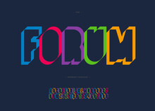 Vector Forum 3d Bold Font Typography Sans Serif For Promotion, Poster, Decoration, Book, T Shirt, Sale Banner, Printing On Fabric. Cool Modern Alphabet. Trendy Typeface. 10 Eps