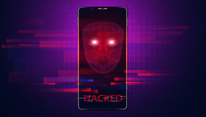 Poster - abstract hacked concept phone interface screen red system ai warning that the system has been hacked