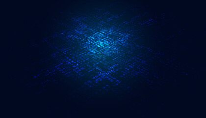Fototapete - Abstract square block chain perspective on blue background digital futuristic modern hi-tech space