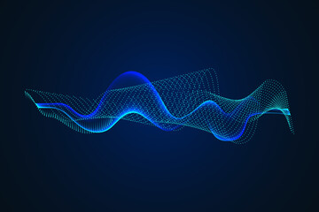 Wall Mural - Sound wave illustration on a dark background. Abstract blue digital equalizer indicators. Voice graph meter or audio electronic tracks.Vector horizontal sonic vibration spectrum.